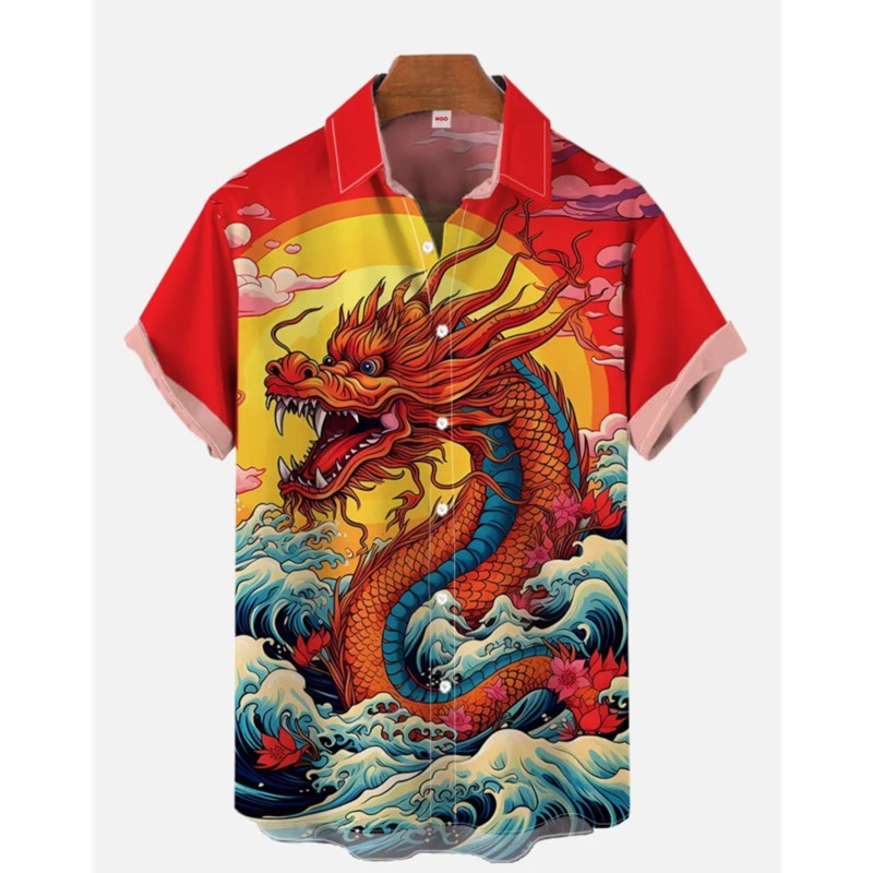 Fashion Ethnic Wear For Men - Retro-Herren-Leinenhemd mit ethnischem Muster, bedrucktes, kurzärmeliges