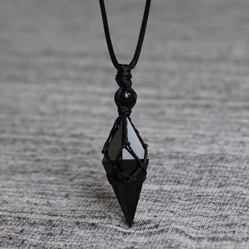 Fashion Ethnic Wear For Men - Schwarze Obsidian-Pfeilspitzen-Kristallanhänger-Halskette für Männer und Frauen,