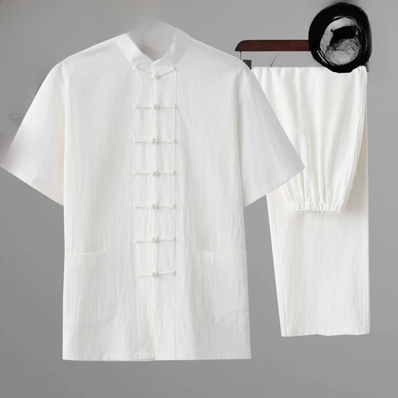 Fashion Ethnic Wear For Men - Sommer Baumwolle-Leinen Jugend Hanfu Kurzarm Tang-Kostüm